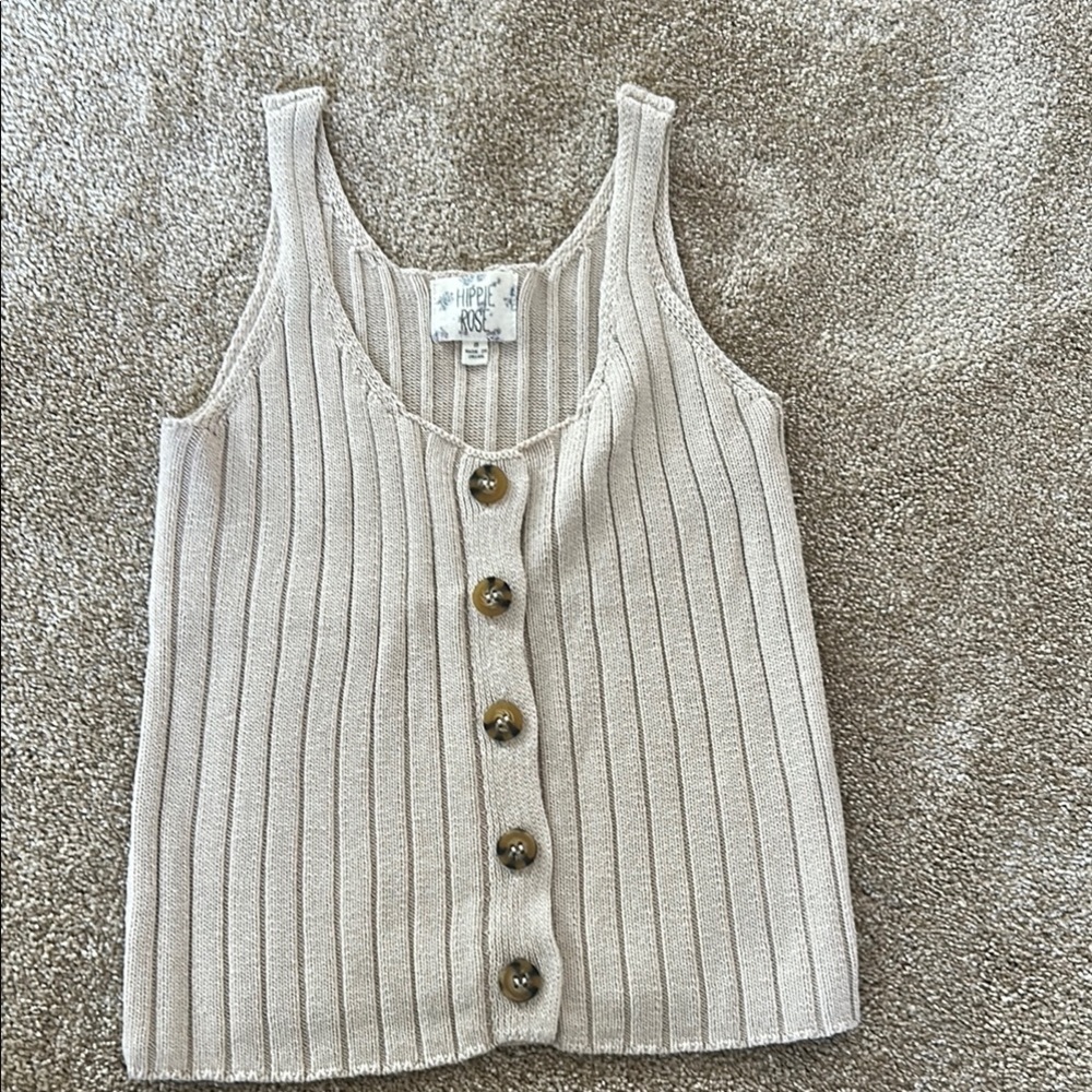 Ribbed Knit Sleeveless Top in Beige